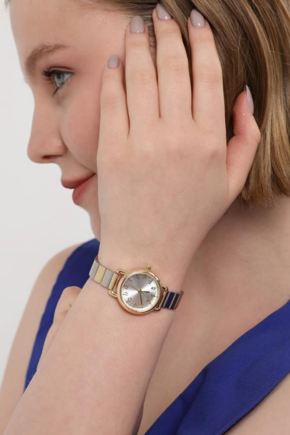 Demeter Gümüş Kadran Gold-Gümüş Kordon Kadın Kol Saati - Resim 5