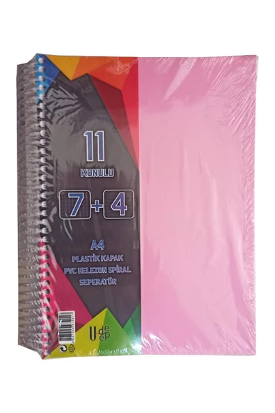 7+4 Ayraçlı Defter 11 Konulu 225 Yaprak 1 Adet 7 Kareli 4 Çizgili Spralli Plastik Kapak Seperatörlü - 4