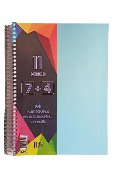7+4 Ayraçlı Defter 11 Konulu 225 Yaprak 1 Adet 7 Kareli 4 Çizgili Spralli Plastik Kapak Seperatörlü - 3