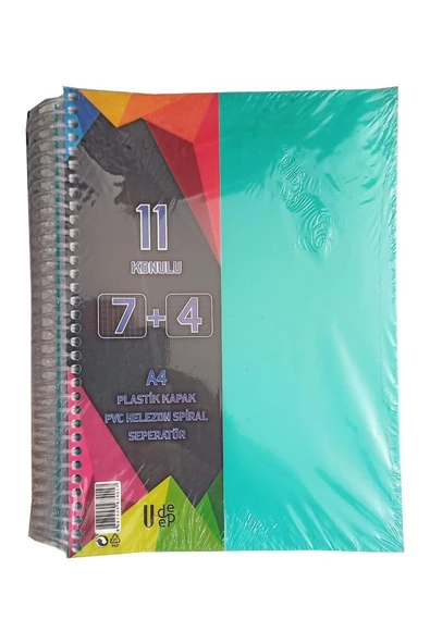 7+4 Ayraçlı Defter 11 Konulu 225 Yaprak 1 Adet 7 Kareli 4 Çizgili Spralli Plastik Kapak Seperatörlü - 5