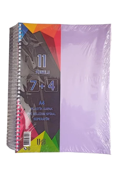 7+4 Ayraçlı Defter 11 Konulu 225 Yaprak 1 Adet 7 Kareli 4 Çizgili Spralli Plastik Kapak Seperatörlü - 2