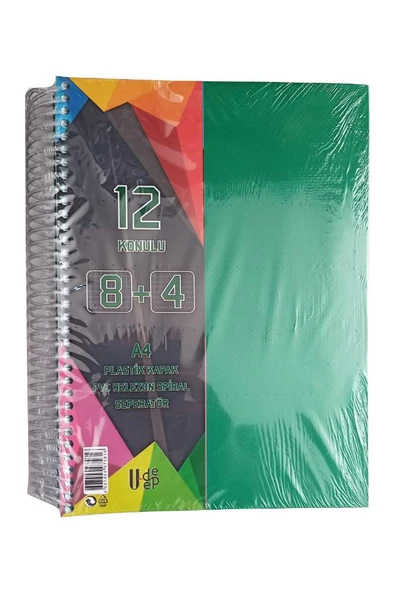 8+4 Ayraçlı Defter 12 Konulu 300 Yaprak 1 Adet 8 Kareli 4 Çizgili Spralli Plastik Kapak Seperatörlü - 5