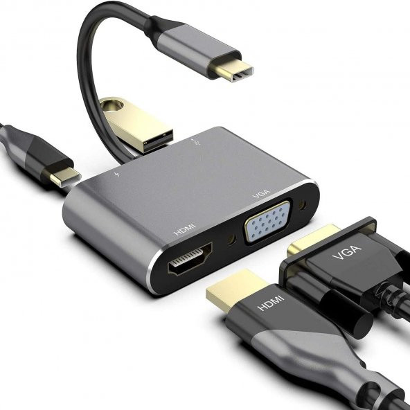Technow CF02 Macbook Uyumlu Type-C™ To 4K Ultra Hd 1080p Hdmı/ Vga/ Pd Şarj/ USB 3.0 4IN1 Çevirici - 3