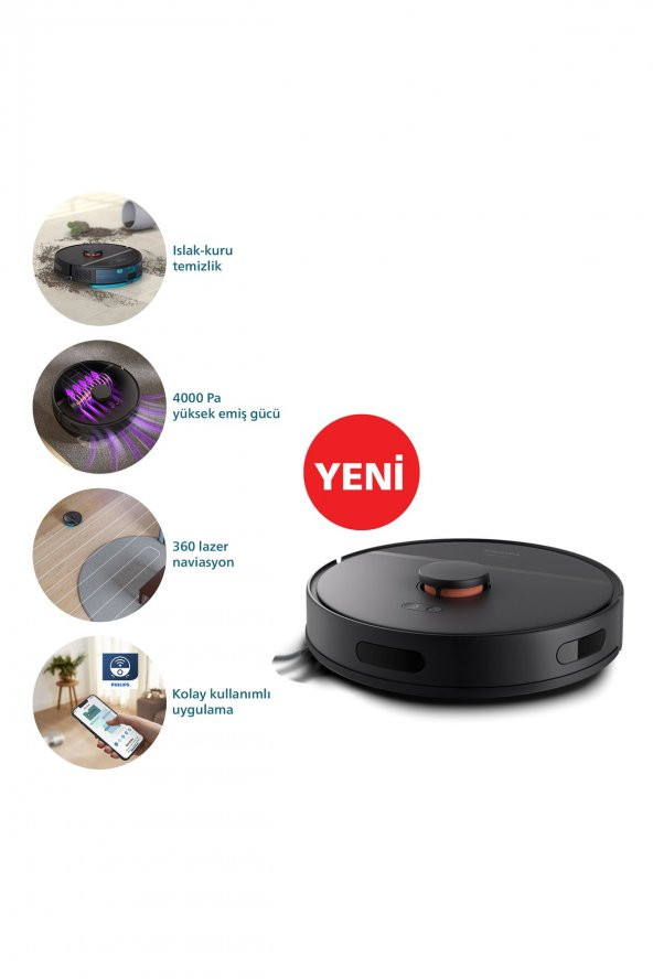 Philips HomeRun 3000 Serisi Aqua XU3000/01 Siyah Akıllı Robot Süpürge