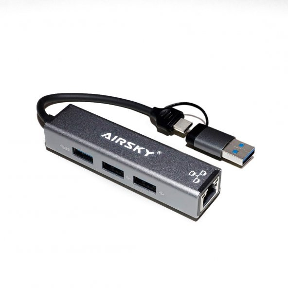 Technow Airsky Type C-USB 3.0 3X Usb 3.0 1x Ethernet Port Çoklayıcı Çevirici ürün görseli 1