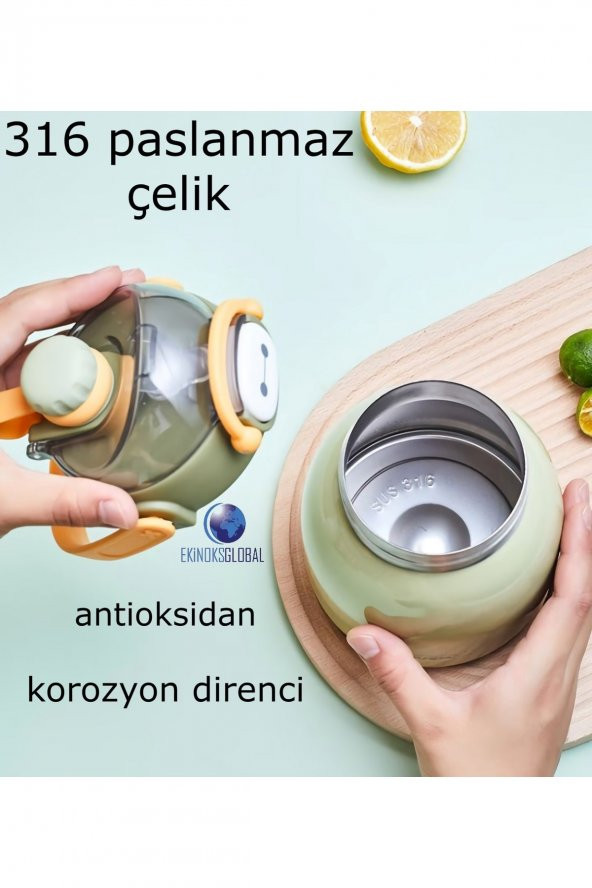 Çocuk Boyun Askılı 1000 Ml Pipetli Paslanmaz Çelik Termos - 3
