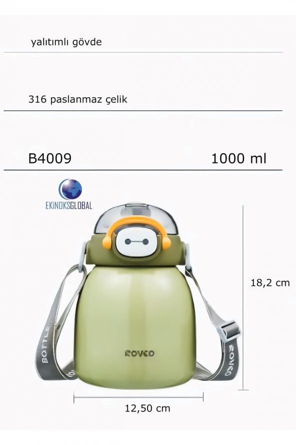Çocuk Boyun Askılı 1000 Ml Pipetli Paslanmaz Çelik Termos - 4