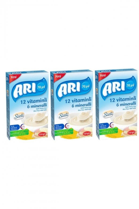 Arı Mama 12 Vitaminli 6 Mineralli Sütlü Pirinçli Mama 3 Adet 250 gr