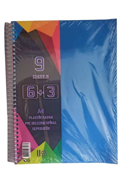 6+3 Ayraçlı Defter 9 Konulu 225 Yaprak 1 Adet 6 Kareli 3 Çizgili Spralli Plastik Kapak Seperatörlü - 4
