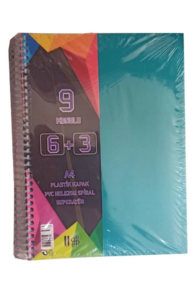 6+3 Ayraçlı Defter 9 Konulu 225 Yaprak 1 Adet 6 Kareli 3 Çizgili Spralli Plastik Kapak Seperatörlü - 7