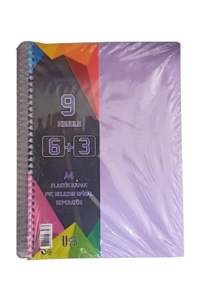 6+3 Ayraçlı Defter 9 Konulu 225 Yaprak 1 Adet 6 Kareli 3 Çizgili Spralli Plastik Kapak Seperatörlü - 3
