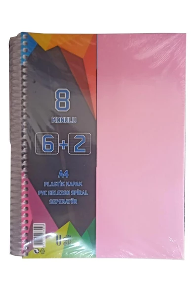 6+2 Ayraçlı Defter 8 Konulu 200 Yaprak 1 Adet 6 Kareli 2 Çizgili Spralli Plastik Kapak Seperatörlü - 5