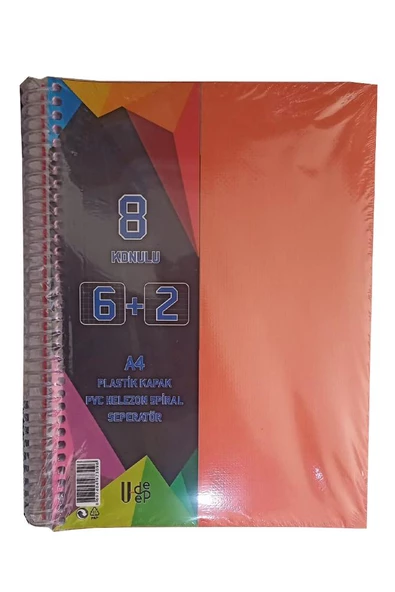 6+2 Ayraçlı Defter 8 Konulu 200 Yaprak 1 Adet 6 Kareli 2 Çizgili Spralli Plastik Kapak Seperatörlü - 7
