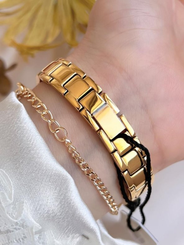 RVL-1847-F Revello Kaburga serisi Altın Kaplama Kararmaz Swarovski Taşlı 3Atm Su Geçirmez+Bileklik - 5