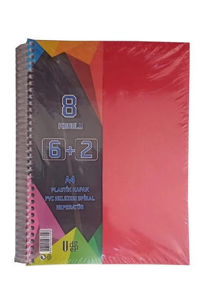 6+2 Ayraçlı Defter 8 Konulu 200 Yaprak 1 Adet 6 Kareli 2 Çizgili Spralli Plastik Kapak Seperatörlü - 2