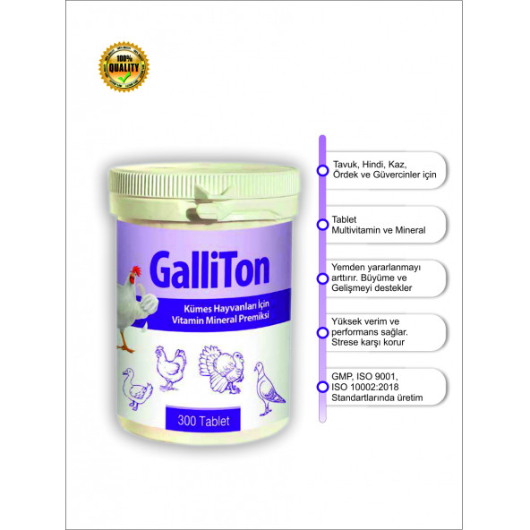 Galliton 300 Tablet Kümes Hayvanları için Vitamin Mineral Premiksi