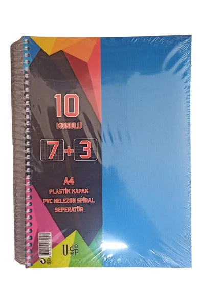 7+3 Ayraçlı Defter 10 Konulu 300 Yaprak 1 Adet 7 Kareli 3 Çizgili Spralli Plastik Kapak Seperatörlü - 4