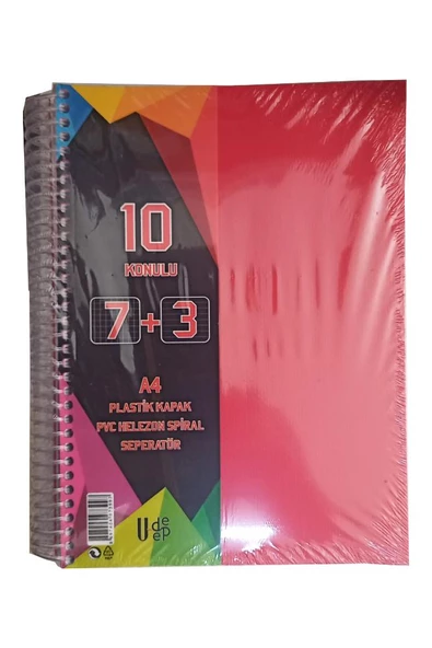 7+3 Ayraçlı Defter 10 Konulu 300 Yaprak 1 Adet 7 Kareli 3 Çizgili Spralli Plastik Kapak Seperatörlü