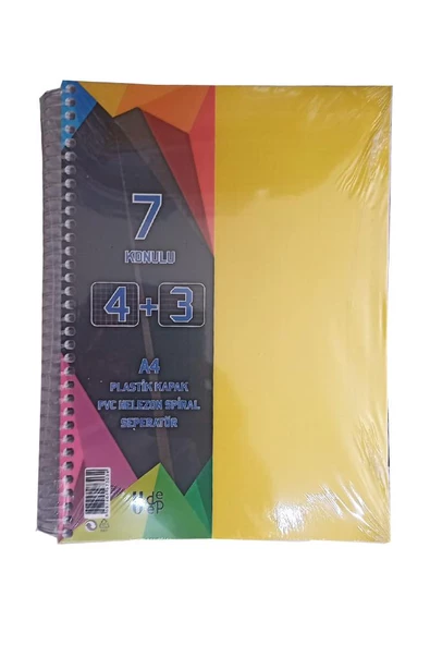 4+3 Ayraçlı Defter 7 Konulu 175 Yaprak 1 Adet 4 Kareli 3 Çizgili Spralli Plastik Kapak Seperatörlü - 6