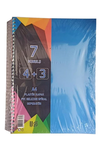 4+3 Ayraçlı Defter 7 Konulu 175 Yaprak 1 Adet 4 Kareli 3 Çizgili Spralli Plastik Kapak Seperatörlü - 3