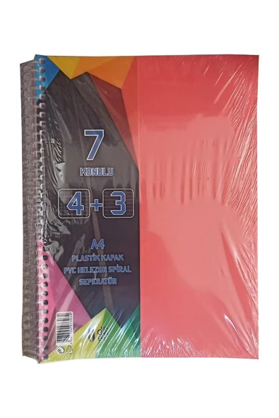 4+3 Ayraçlı Defter 7 Konulu 175 Yaprak 1 Adet 4 Kareli 3 Çizgili Spralli Plastik Kapak Seperatörlü