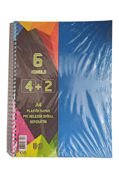 4+2 Ayraçlı Defter 6 Konulu 150 Yaprak 1 Adet 4 Kareli 2 Çizgili Spralli Plastik Kapak Seperatörlü - 2