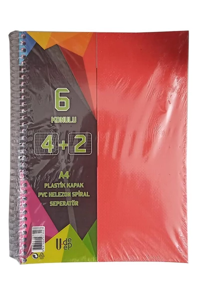 4+2 Ayraçlı Defter 6 Konulu 150 Yaprak 1 Adet 4 Kareli 2 Çizgili Spralli Plastik Kapak Seperatörlü - 4