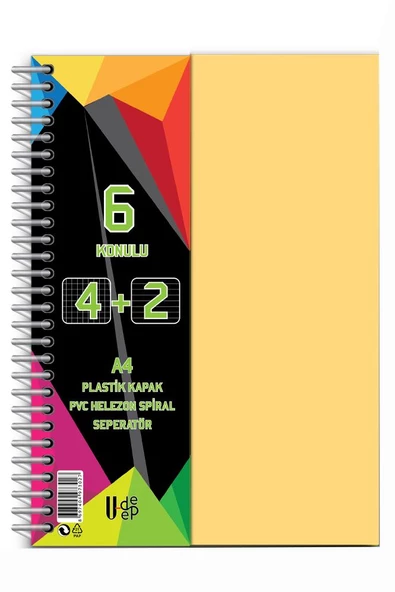 4+2 Ayraçlı Defter 6 Konulu 150 Yaprak 1 Adet 4 Kareli 2 Çizgili Spralli Plastik Kapak Seperatörlü - 7