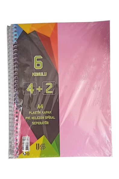 4+2 Ayraçlı Defter 6 Konulu 150 Yaprak 1 Adet 4 Kareli 2 Çizgili Spralli Plastik Kapak Seperatörlü - 3