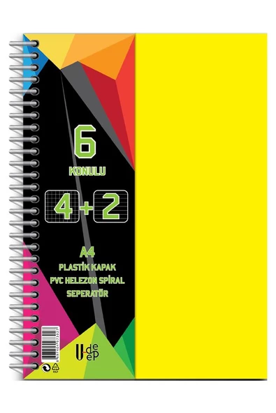 4+2 Ayraçlı Defter 6 Konulu 150 Yaprak 1 Adet 4 Kareli 2 Çizgili Spralli Plastik Kapak Seperatörlü - 9