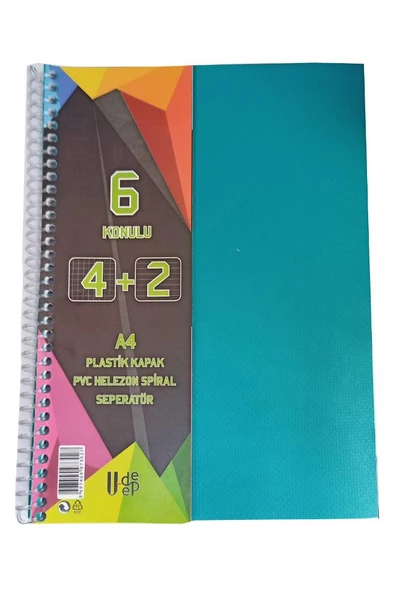 4+2 Ayraçlı Defter 6 Konulu 150 Yaprak 1 Adet 4 Kareli 2 Çizgili Spralli Plastik Kapak Seperatörlü - 5