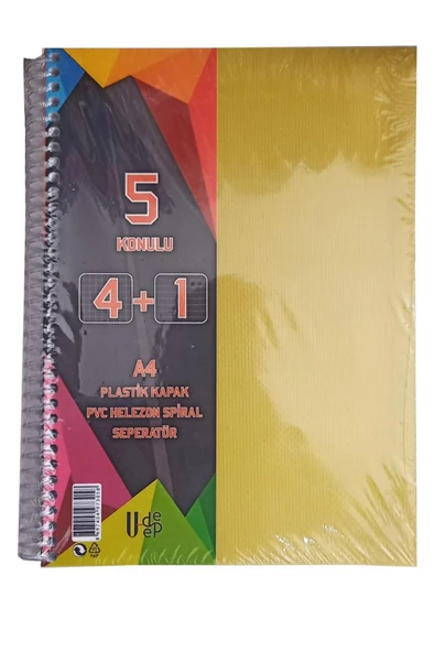 4+1 Ayraçlı Defter 5 Konulu 125 Yaprak 1 Adet 4 Kareli 1 Çizgili Spralli Plastik Kapak Seperatörlü - 6