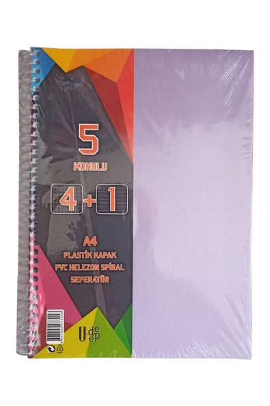 4+1 Ayraçlı Defter 5 Konulu 125 Yaprak 1 Adet 4 Kareli 1 Çizgili Spralli Plastik Kapak Seperatörlü - 3