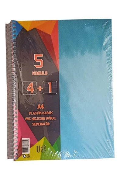 4+1 Ayraçlı Defter 5 Konulu 125 Yaprak 1 Adet 4 Kareli 1 Çizgili Spralli Plastik Kapak Seperatörlü - 4