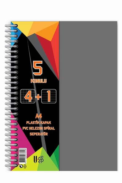 4+1 Ayraçlı Defter 5 Konulu 125 Yaprak 1 Adet 4 Kareli 1 Çizgili Spralli Plastik Kapak Seperatörlü - 9