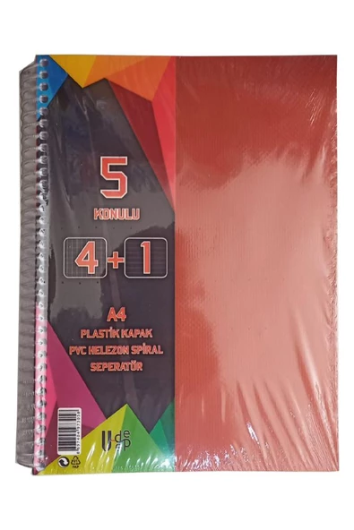 4+1 Ayraçlı Defter 5 Konulu 125 Yaprak 1 Adet 4 Kareli 1 Çizgili Spralli Plastik Kapak Seperatörlü - 7