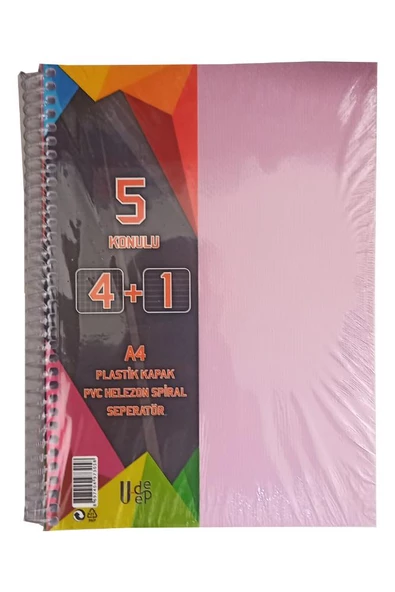 4+1 Ayraçlı Defter 5 Konulu 125 Yaprak 1 Adet 4 Kareli 1 Çizgili Spralli Plastik Kapak Seperatörlü - 5