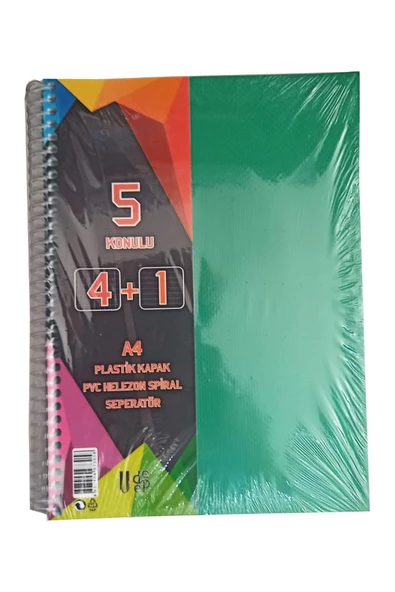 4+1 Ayraçlı Defter 5 Konulu 125 Yaprak 1 Adet 4 Kareli 1 Çizgili Spralli Plastik Kapak Seperatörlü - 8