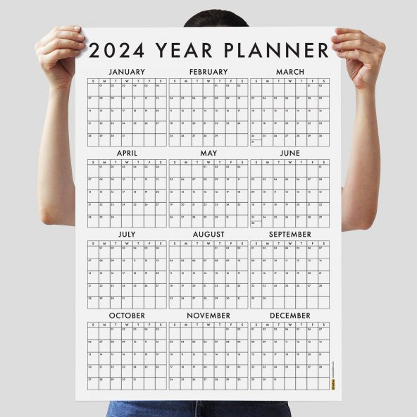 Amerikan Standardı 2024 Takvim, 2024 Yıllık Planlayıcı Duvar Takvimi, Sunday Start - 35x50 cm