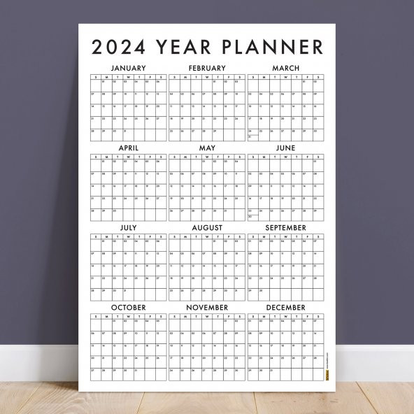 Amerikan Standardı 2024 Takvim, 2024 Yıllık Planlayıcı Duvar Takvimi, Sunday Start - 70x100 cm