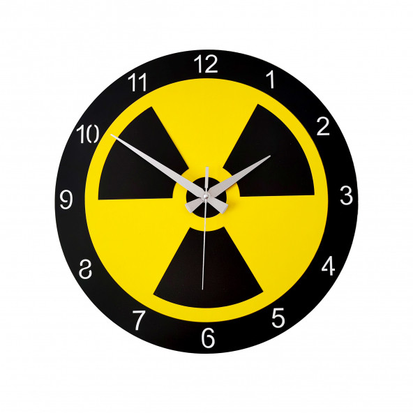Dekoratif Siyah-Sarı Ahşap Duvar Saati Radyasyon Simgesi