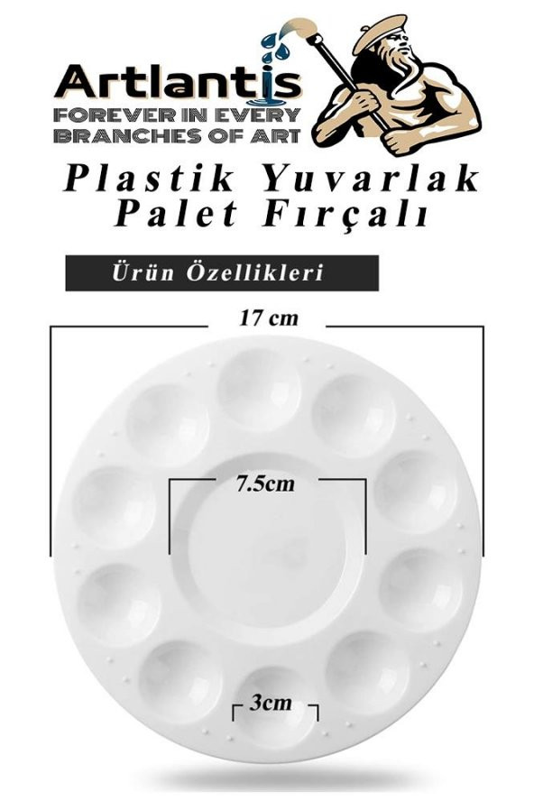 Yuvarlak Resim Paleti Fırçalı 1 Paket 10 Hazneli Boya Paleti Sanatsal Boyalar İçin Palet Akrilik Boya Yağlı Boya Guaj Boya Fırçalı - 2