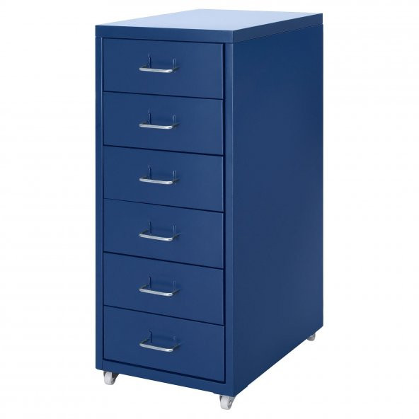 6 Çekmeceli Ofis-Makyaj-Eşya Düzenleyici IKEA MeridyenDukkan Keson Mavi Renk 28x69 Cm Tekerlekli