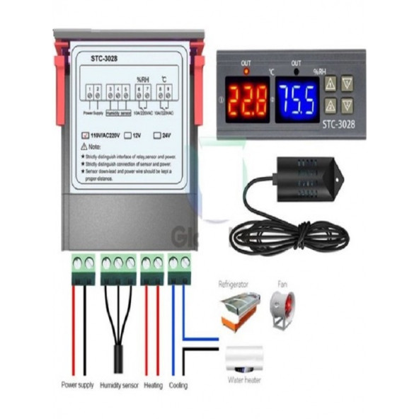 Stc STC-3028 Isı ve Nem Termostatı Çift Ekran 220V - 2