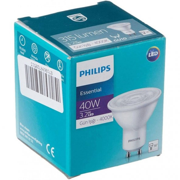 PHILIPS ESSENTİAL 3,2W 40W GU10 LED SPOT AMPUL 4000K - Resim 2