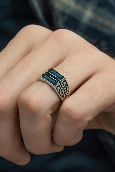 2 Sıra Parlament Baget Taşlı 925 Gümüş Erkek Yüzük ürün görseli