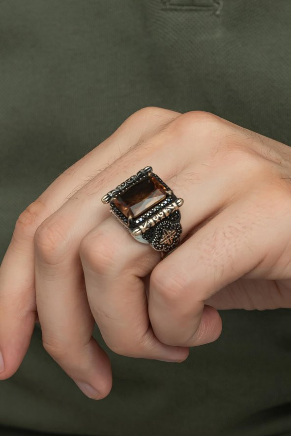 Kare Zultanit Taşlı 925 Gümüş Erkek Yüzük