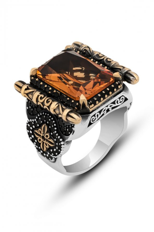 Kare Zultanit Taşlı 925 Gümüş Erkek Yüzük - 2