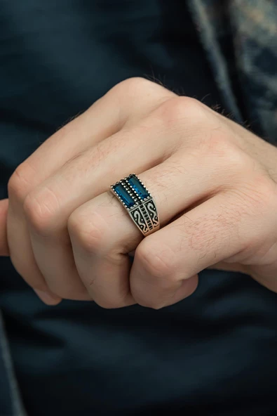 2 Sıra Parlament Baget Taşlı 925 Gümüş Erkek Yüzük - Resim 3