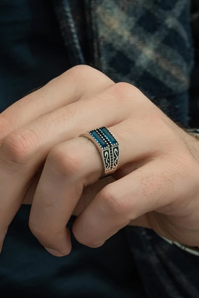 2 Sıra Parlament Baget Taşlı 925 Gümüş Erkek Yüzük - Resim 5